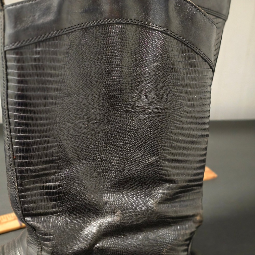 Black Leather Cowboy Boots Women's Western Tall Riding Boots‎ Pointed Toe - Picture 11 of 15